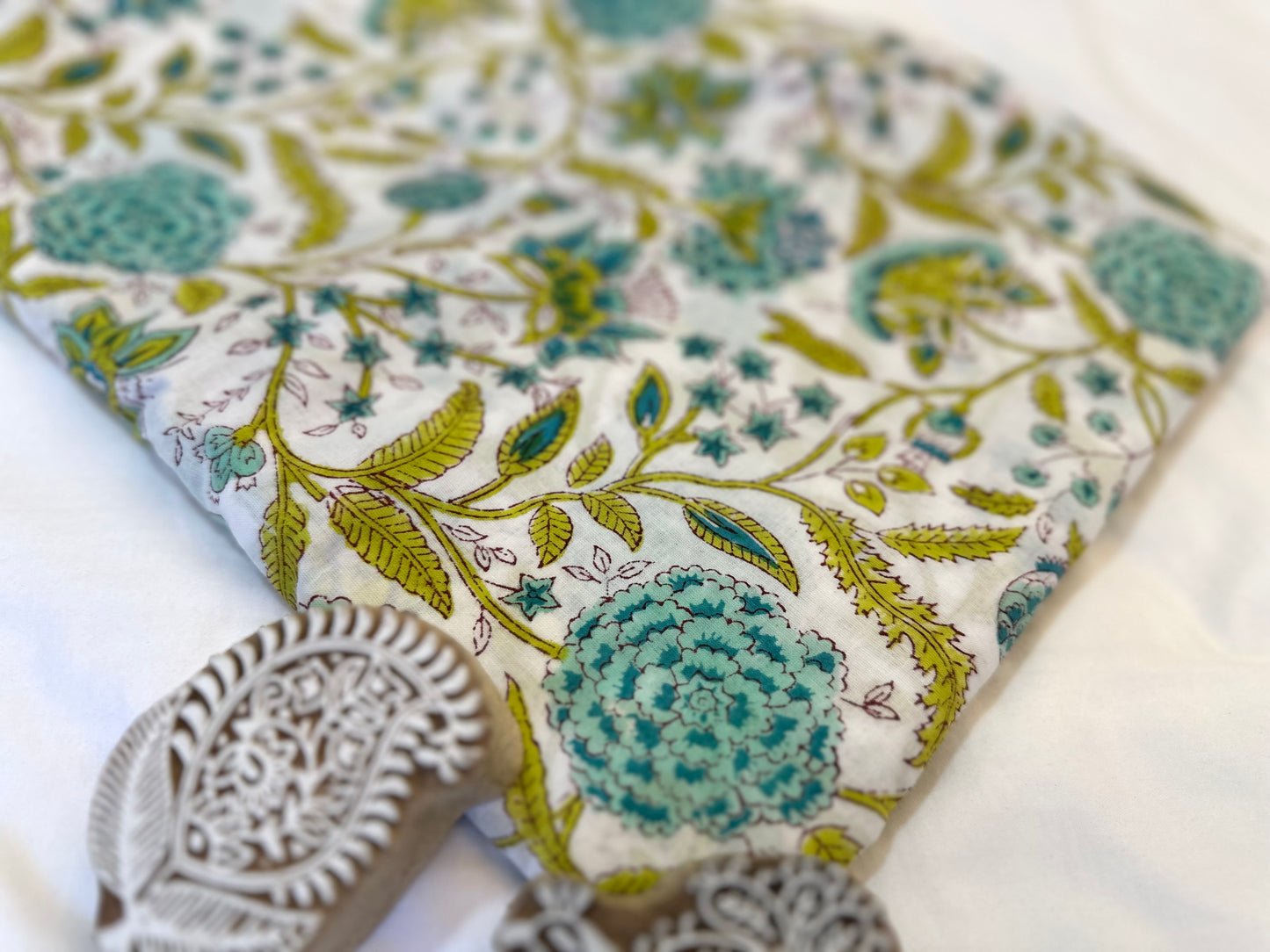 Happiness of Green ブロックプリントIndian cotton 100%