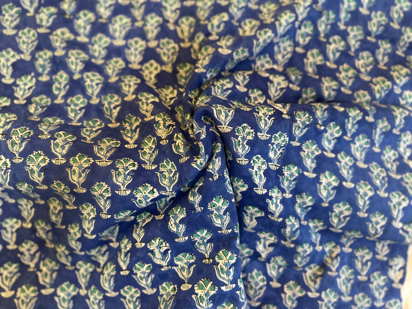 Indigo Garden ブロックプリントIndian cotton 100%