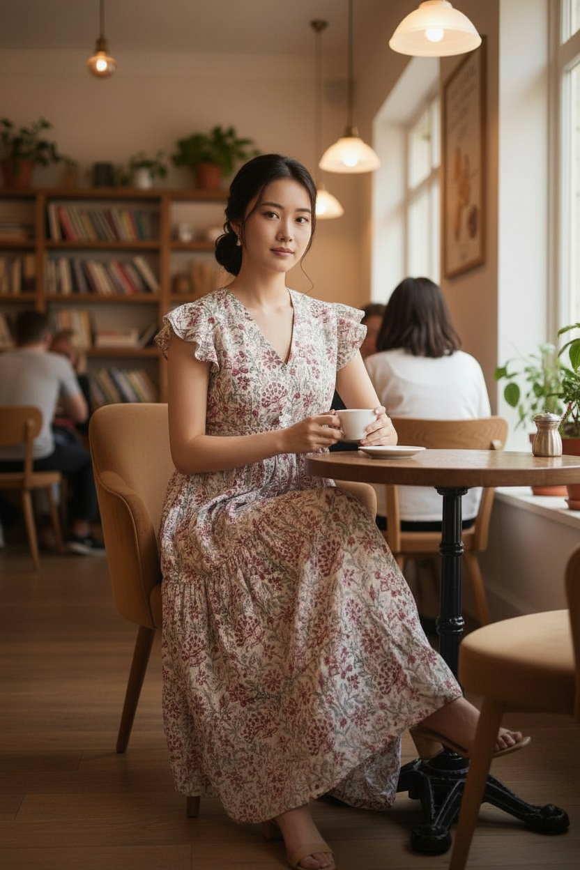 Frilled sleeve long dressフリルスリーブワンピース