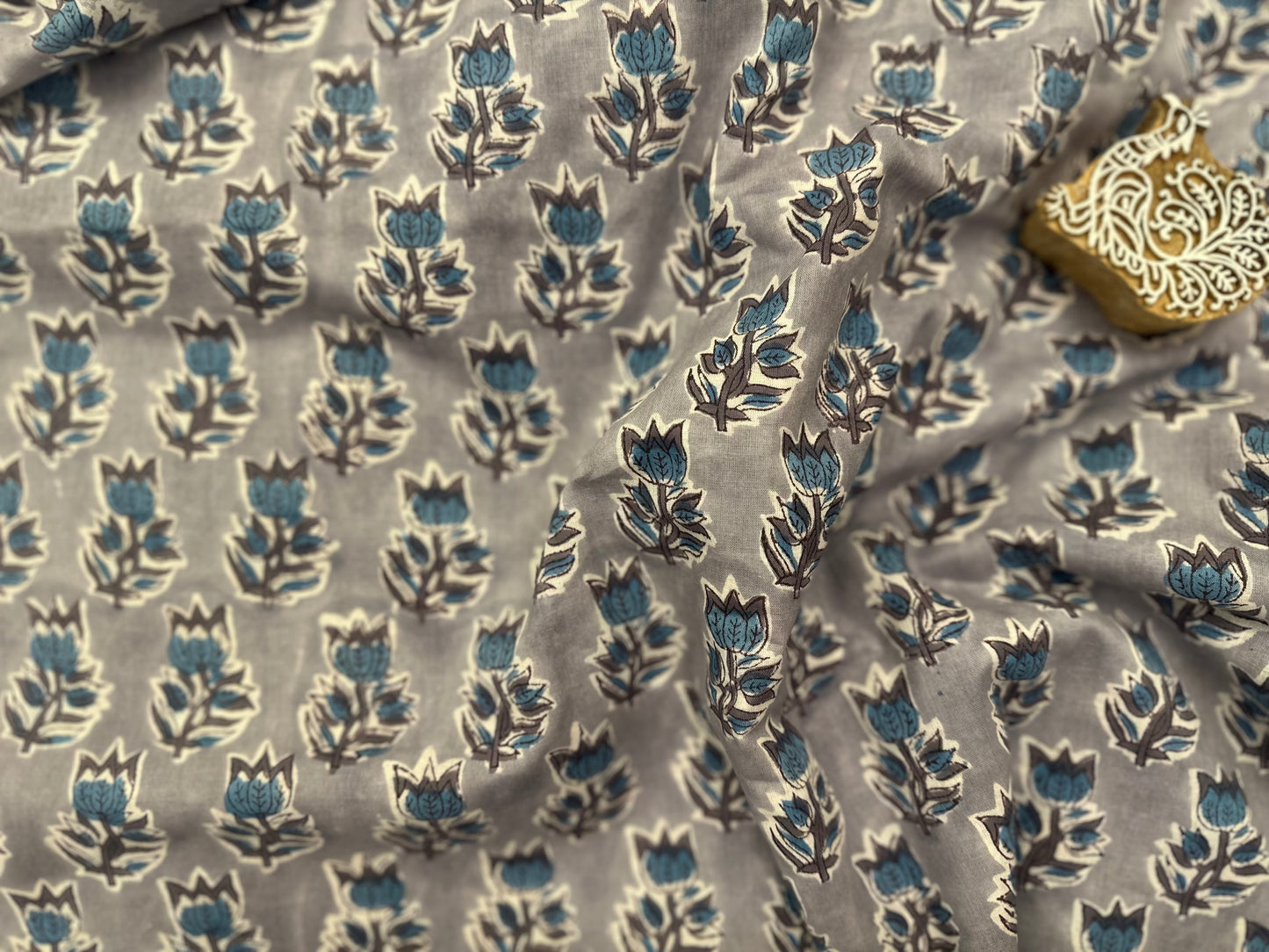 Evening Tulip ブロックプリントIndian cotton 100%