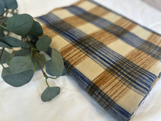 Check the Blue ブロックプリント Indian cotton 100%