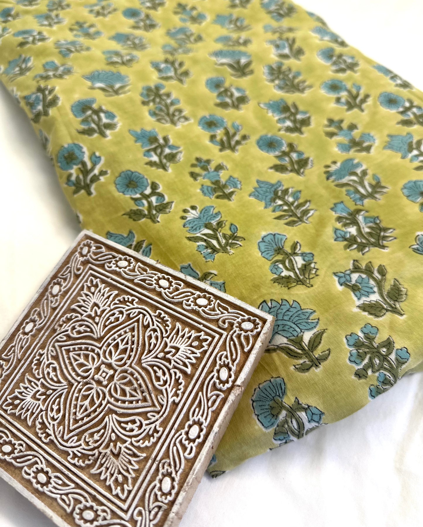 Green Petit ブロックプリントIndian cotton 100%