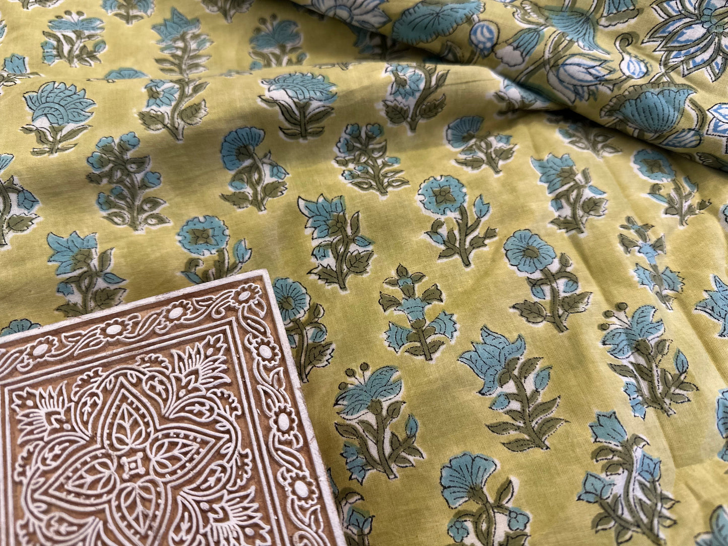 Green Petit ブロックプリントIndian cotton 100%