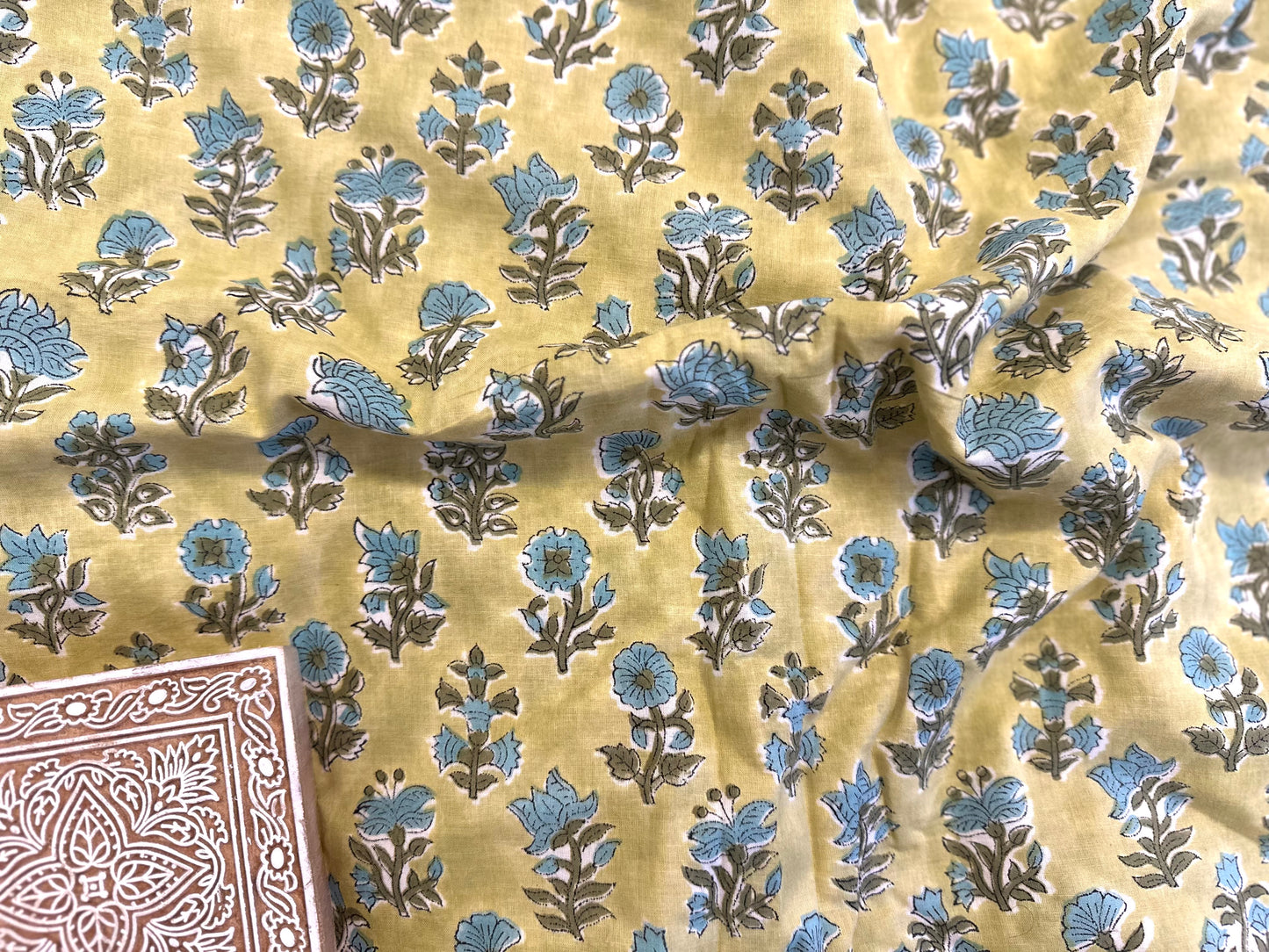 Green Petit ブロックプリントIndian cotton 100%