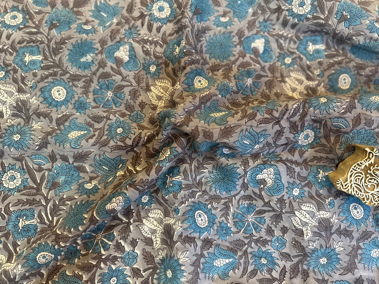 Forbidden GrayブロックプリントIndian cotton 100%
