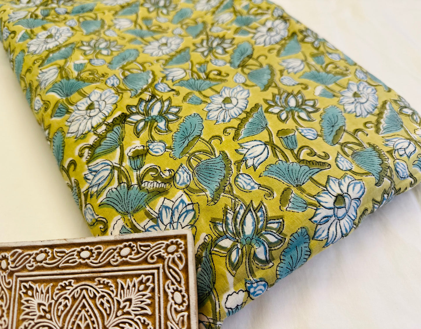 Green Bleeze ブロックプリントIndian cotton 100%