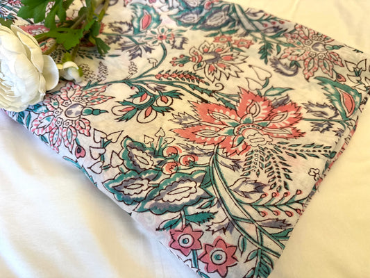 Snow PinkブロックプリントIndian cotton 100%