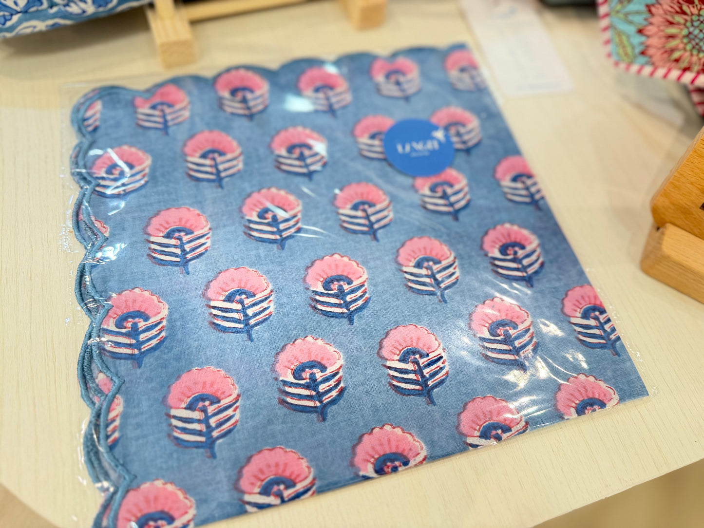NEW Block Print Embroidery Napkins 縁刺繍ハンカチ