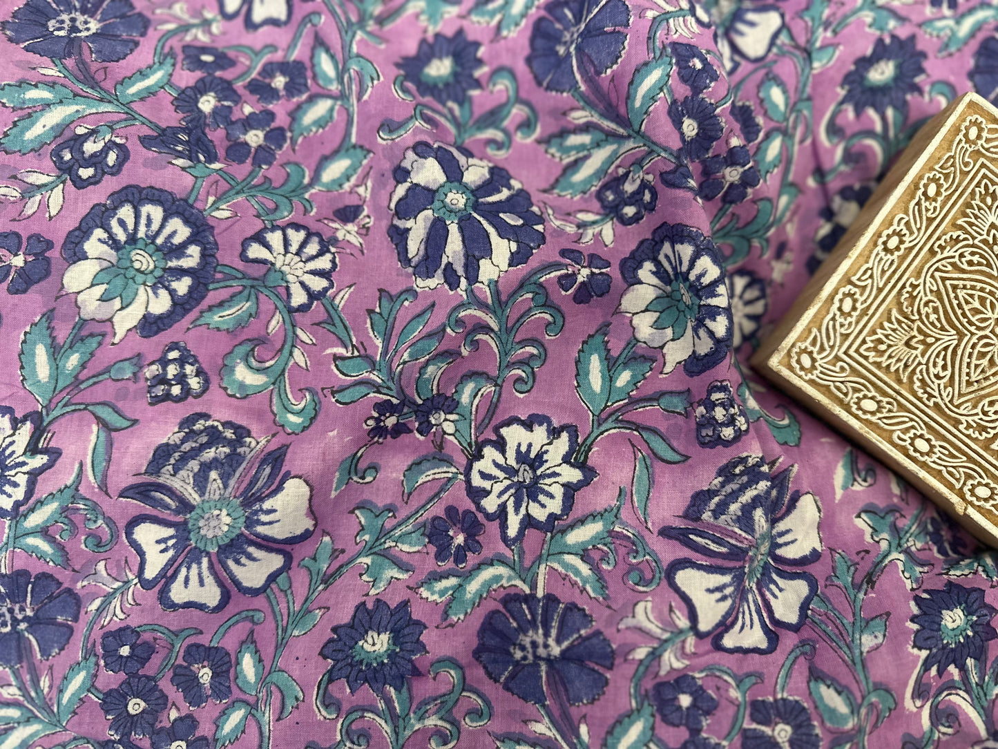 Violet Oriental ブロックプリントIndian cotton 100%