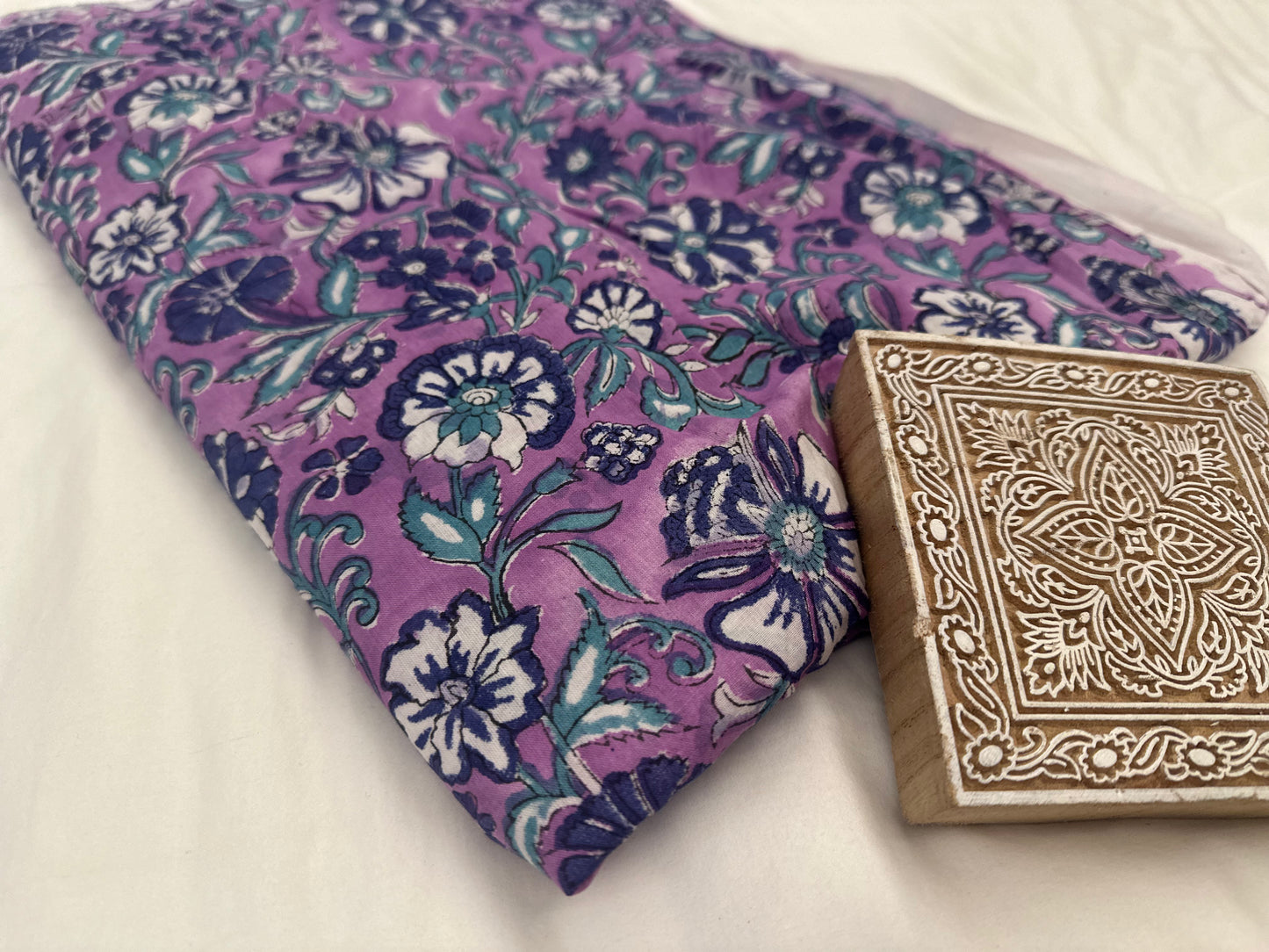 Violet Oriental ブロックプリントIndian cotton 100%