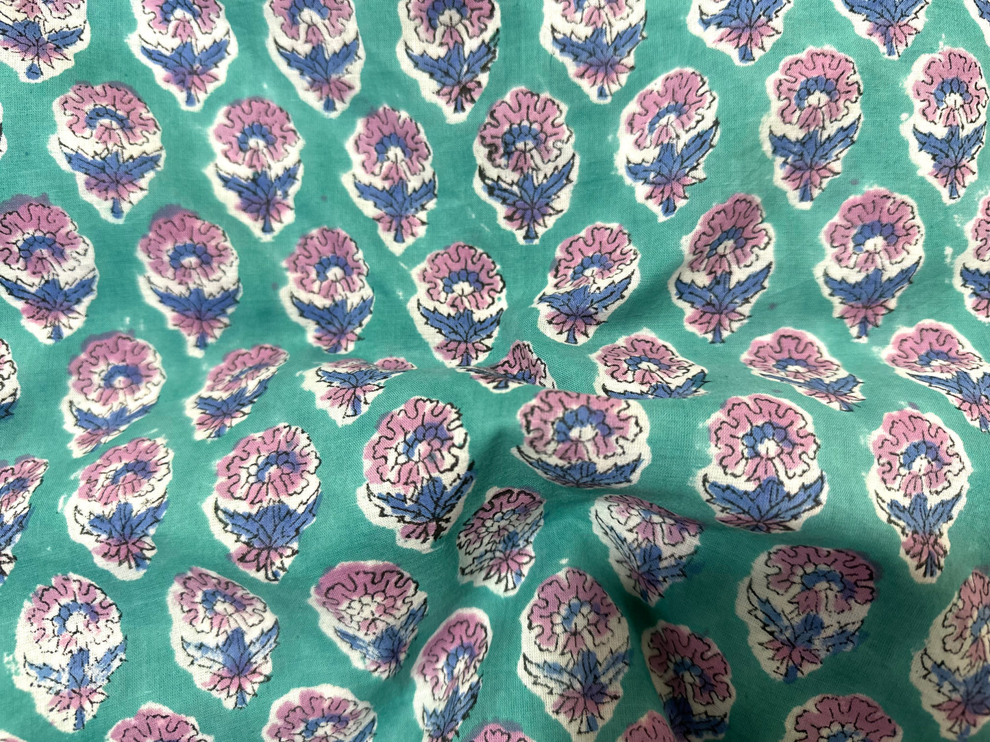 Violet in green  ブロックプリントIndian cotton 100%