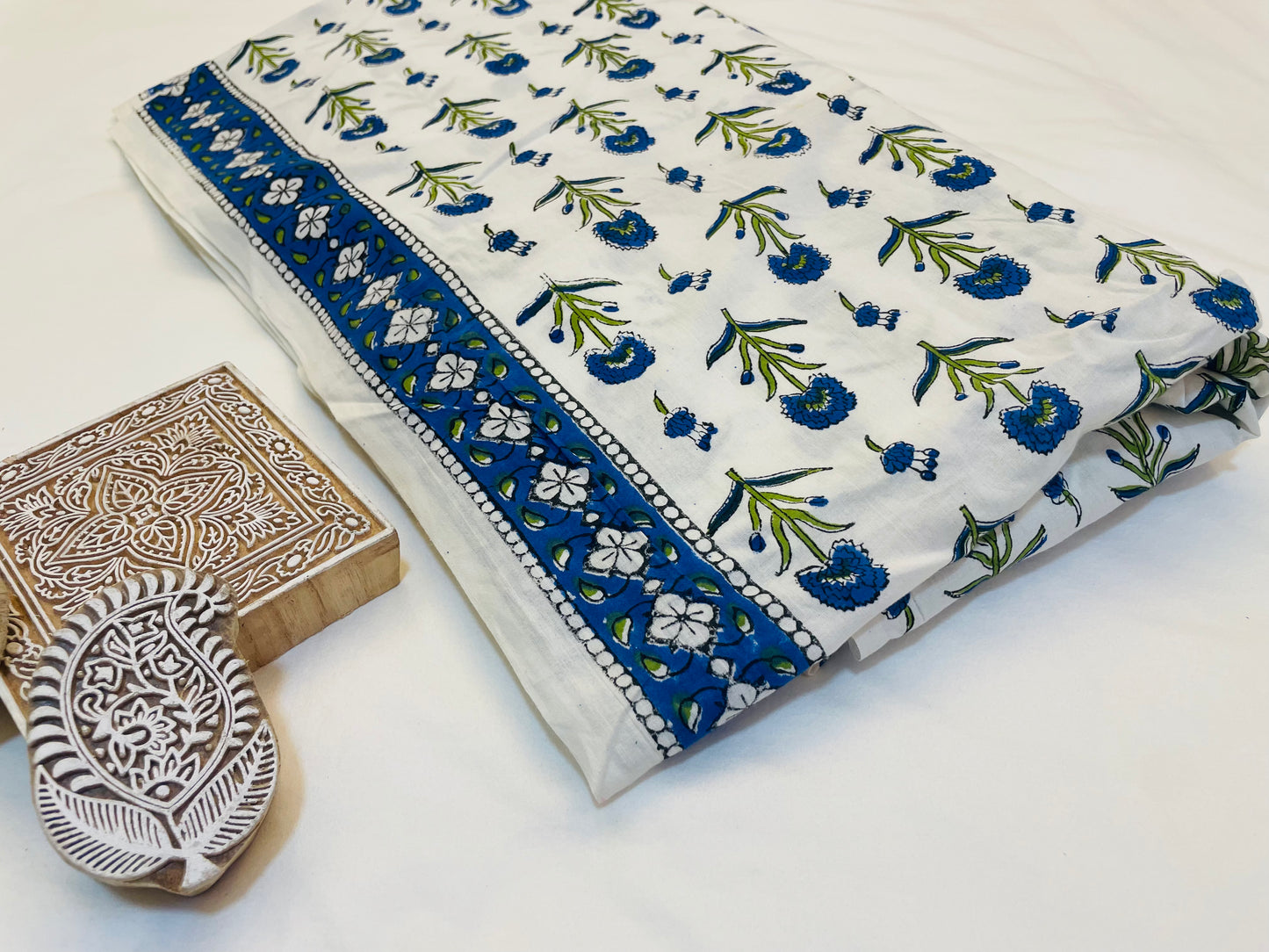 Happiness of Blue ブロックプリントIndian cotton 100%