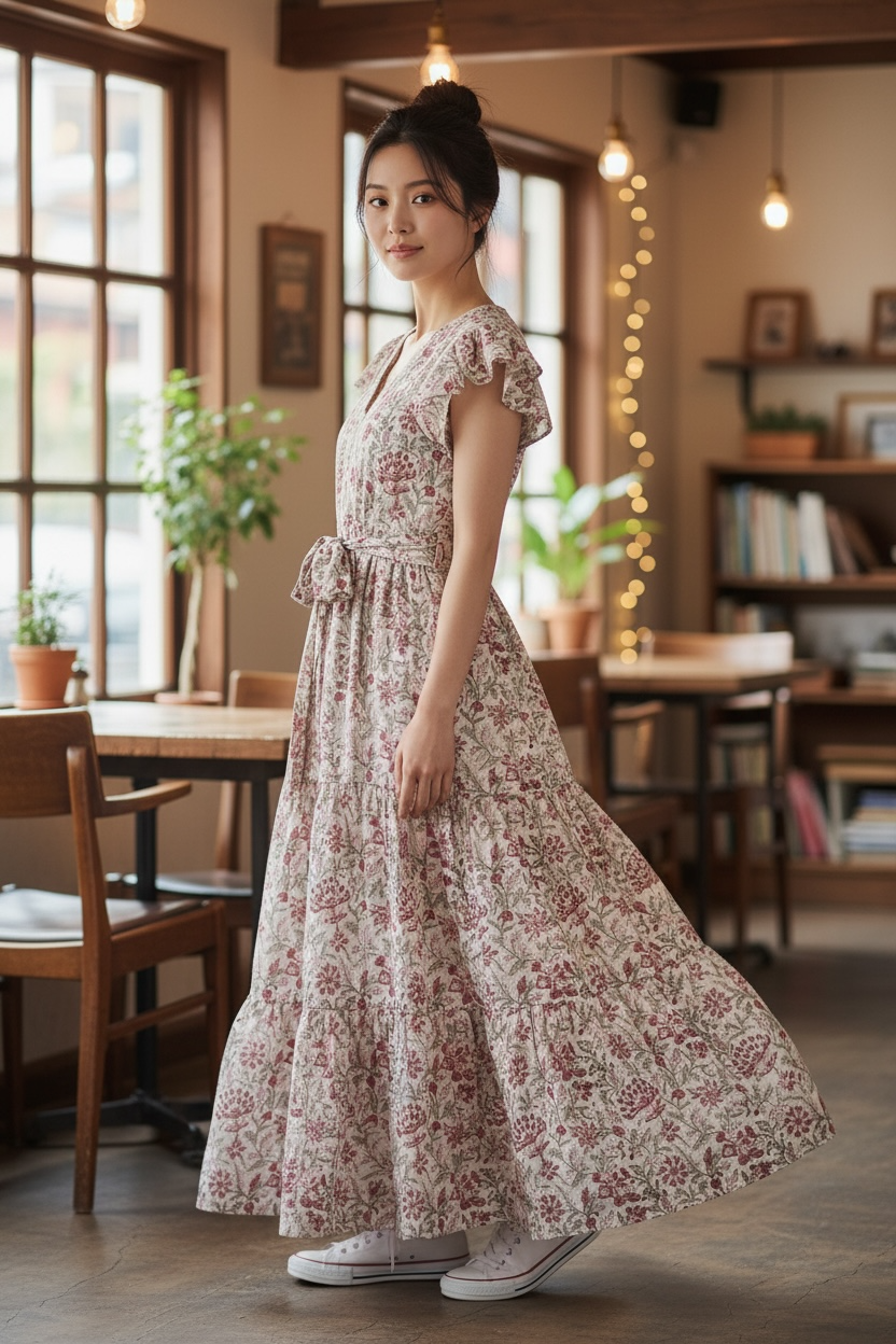 Frilled sleeve long dressフリルスリーブワンピース