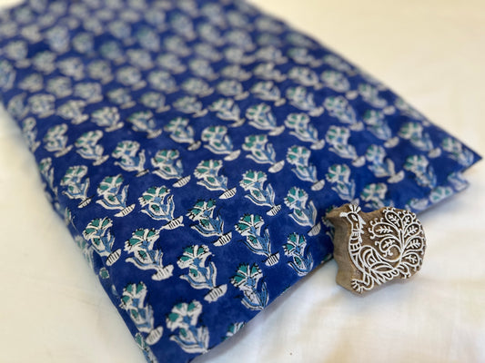 Indigo Garden ブロックプリントIndian cotton 100%