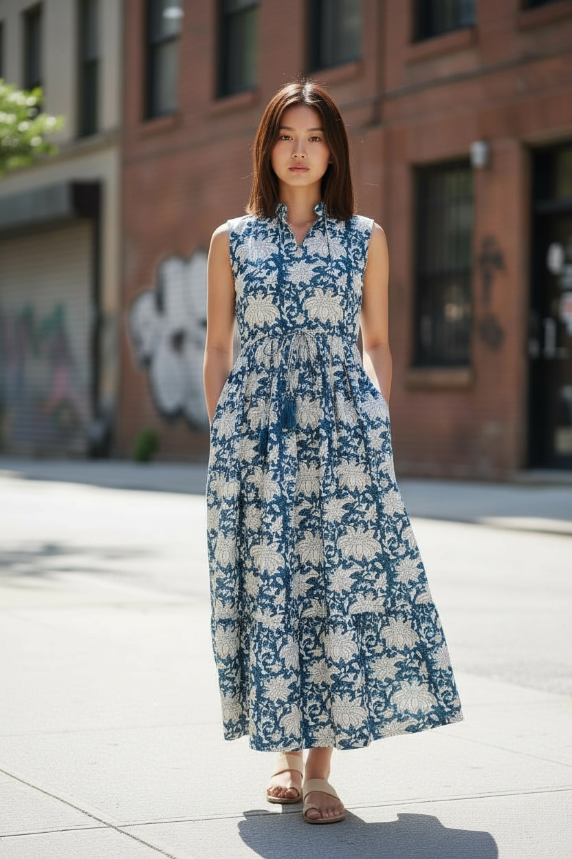 Frill Neck Sleeveless Dress