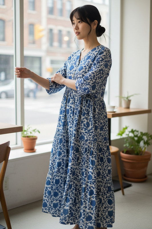 New Quarter Sleeve Dress- 七部袖スリーブワンピース