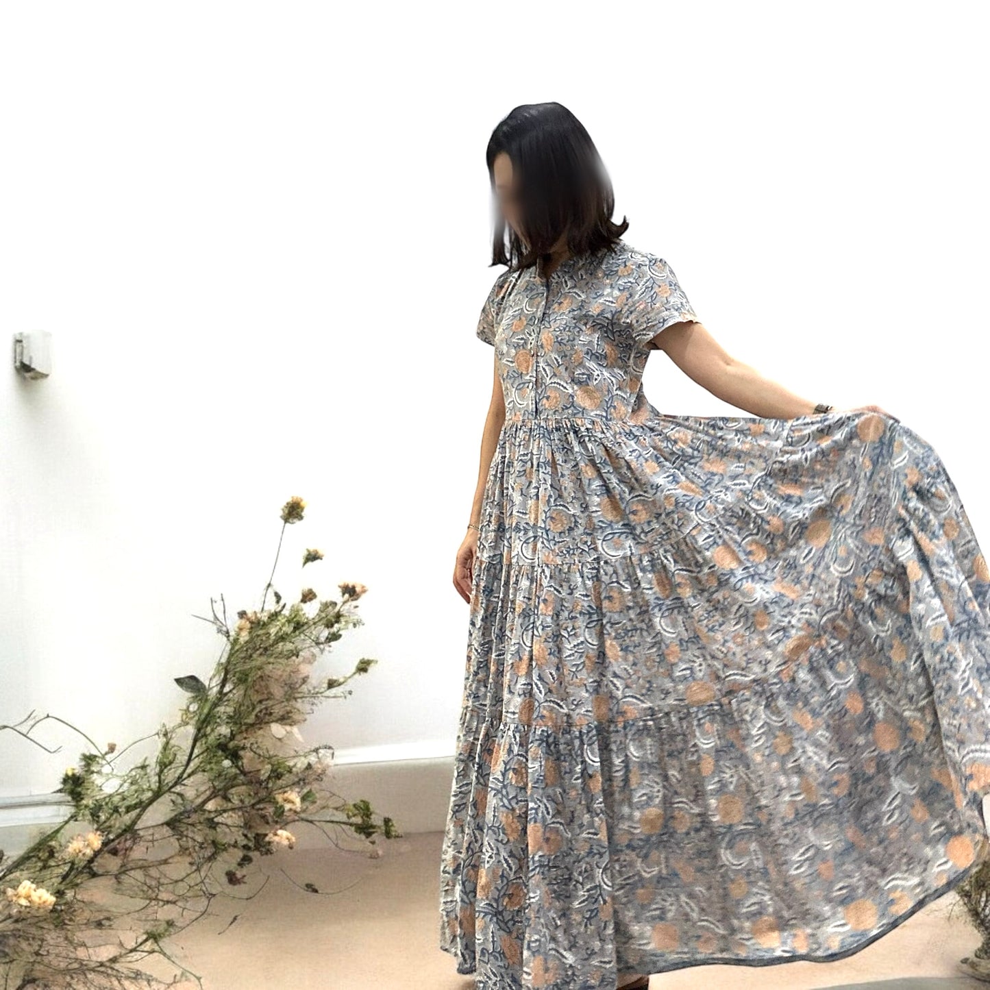 Short Sleeve Dress - Foggy Blue Gray  半袖ワンピース