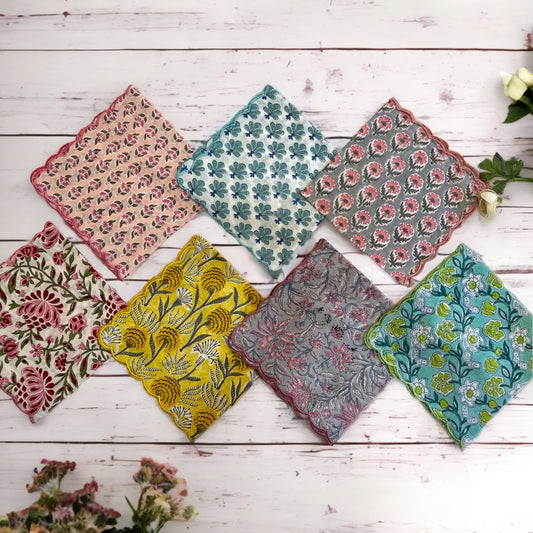 NEW Block Print Embroidery Napkins 縁刺繍ハンカチ