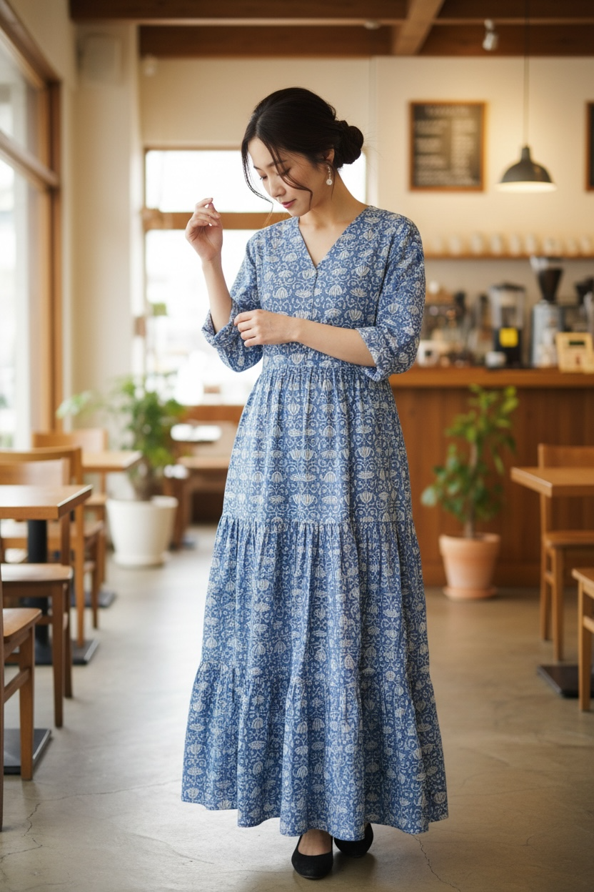 New Quarter Sleeve Dress- 七部袖スリーブワンピース