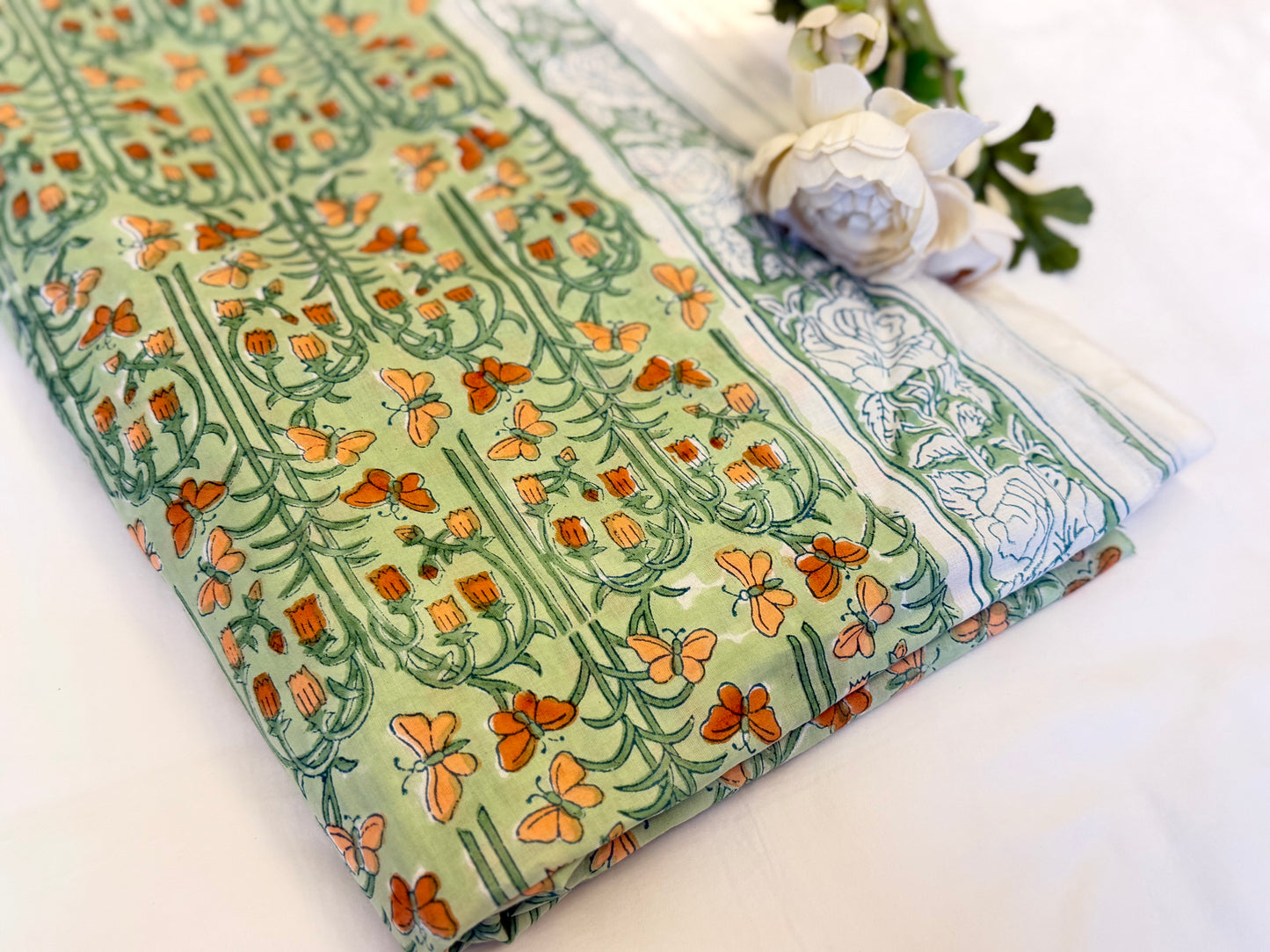 Butterfly Garden ブロックプリントIndian cotton 100%