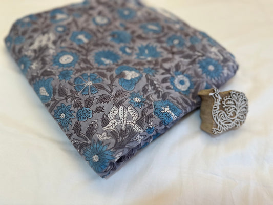 Forbidden GrayブロックプリントIndian cotton 100%
