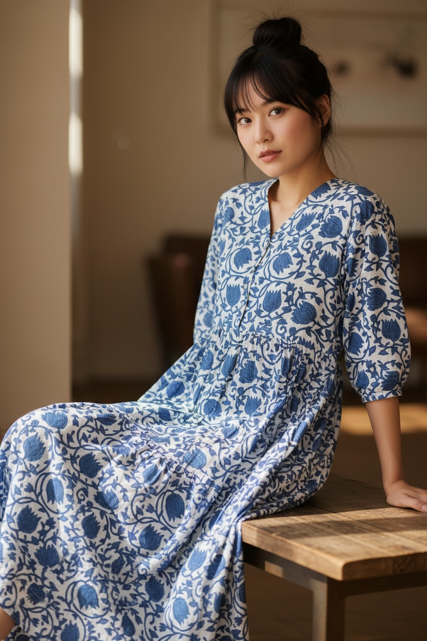 New Quarter Sleeve Dress- 七部袖スリーブワンピース