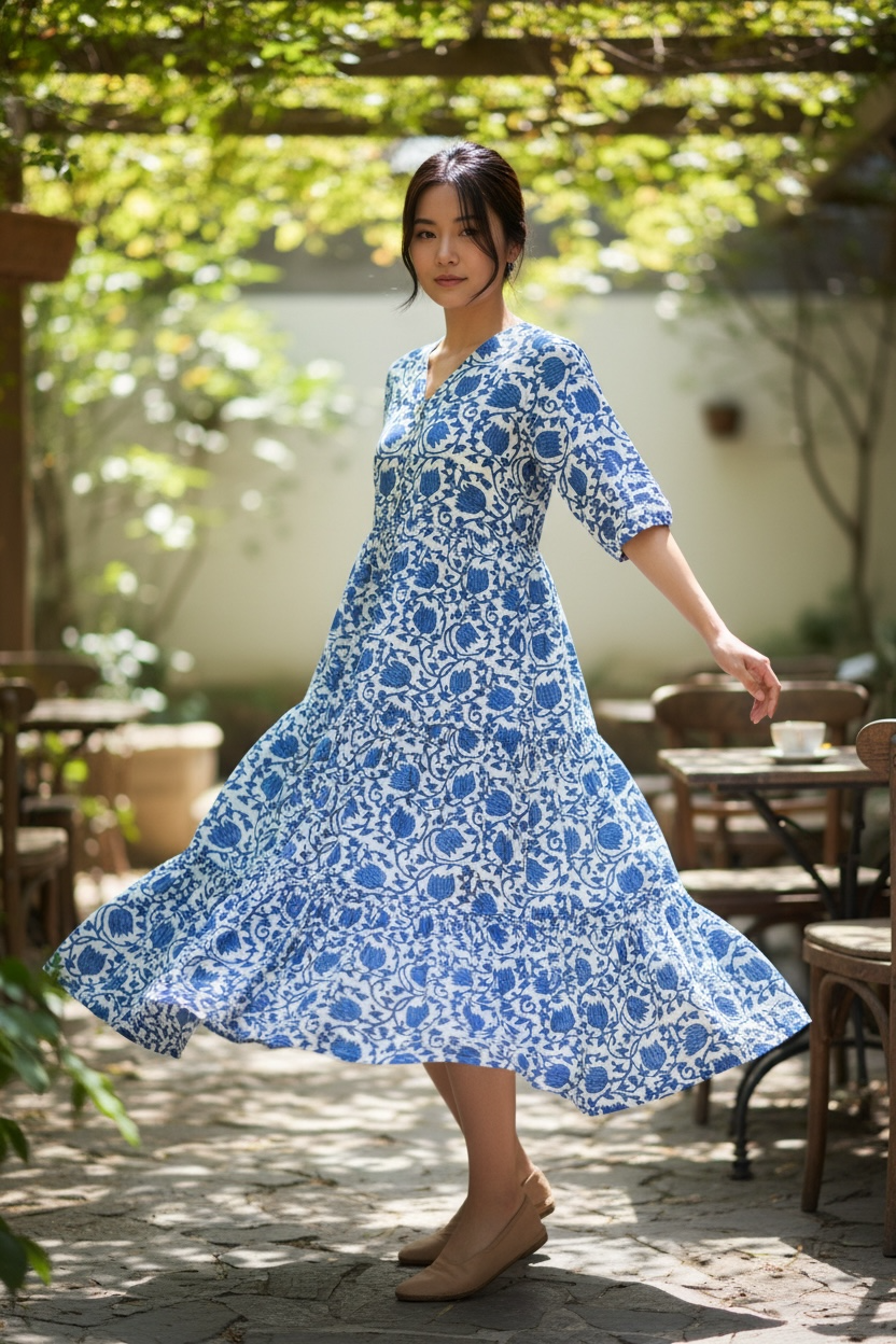 New Quarter Sleeve Dress- 七部袖スリーブワンピース