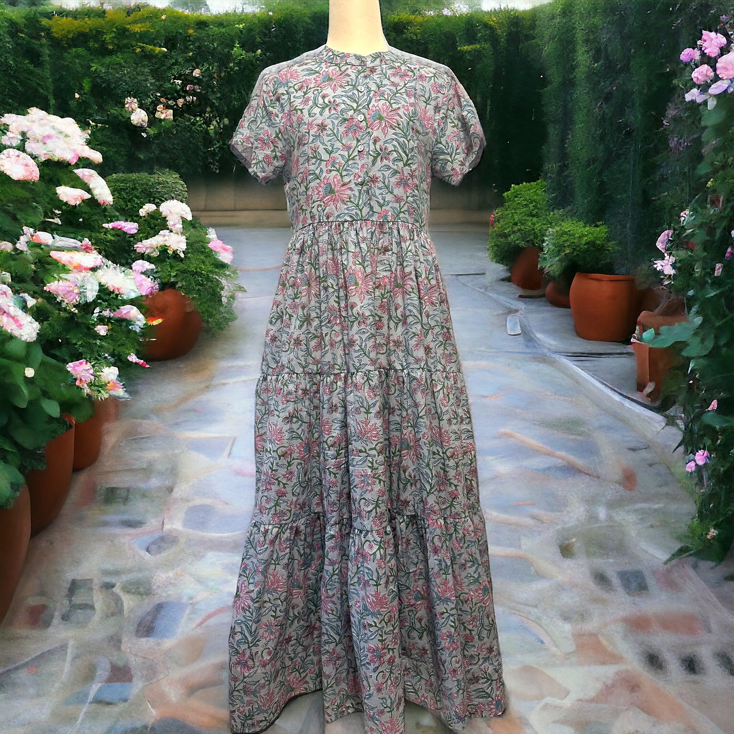 NEW!! Short Sleeve Dress - Ashy Floral Garden 半袖ワンピース