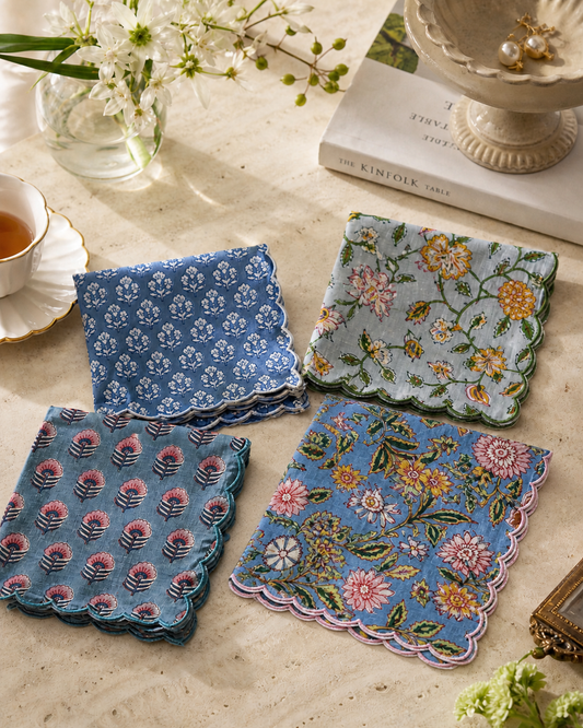 NEW Block Print Embroidery Napkins 縁刺繍ハンカチ