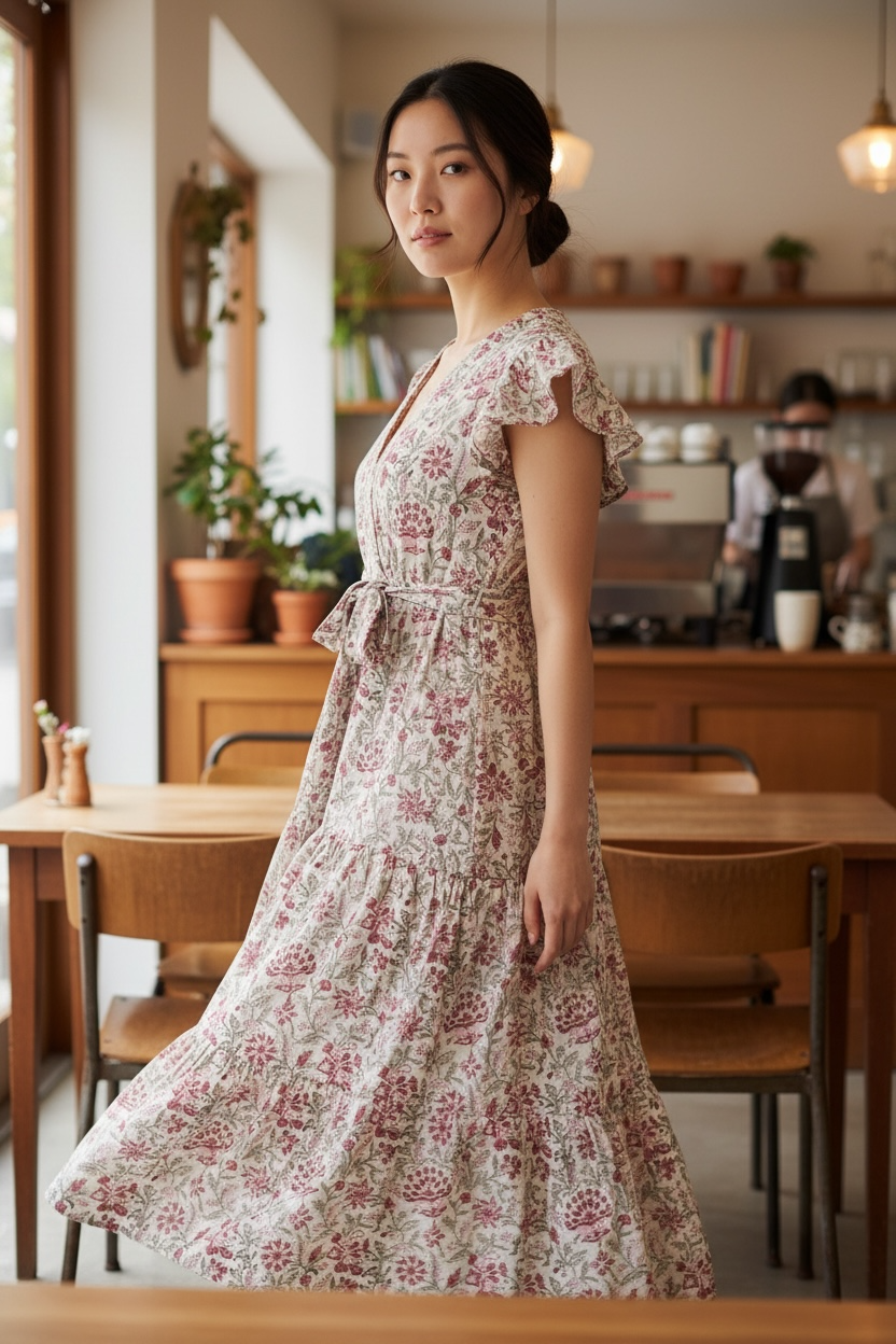 Frilled sleeve long dressフリルスリーブワンピース