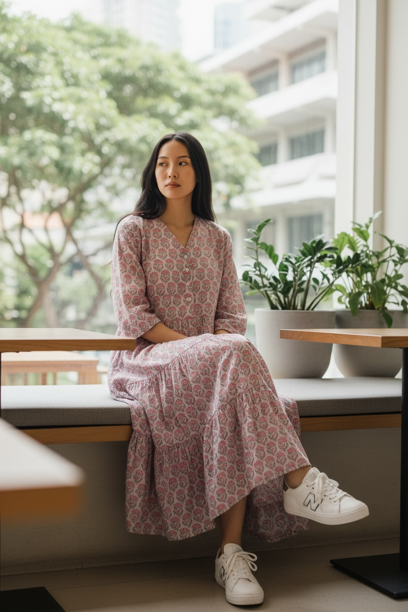 New Quarter Sleeve Dress- 七部袖スリーブワンピース