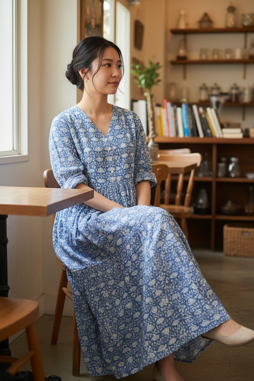 New Quarter Sleeve Dress- 七部袖スリーブワンピース