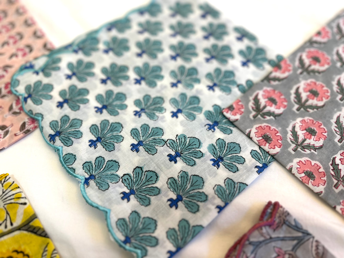NEW Block Print Embroidery Napkins 縁刺繍ハンカチ