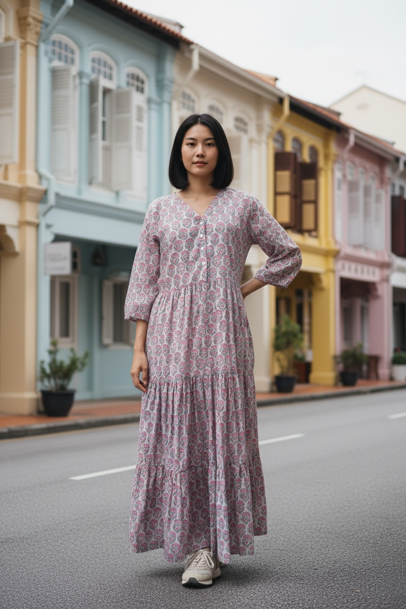 New Quarter Sleeve Dress- 七部袖スリーブワンピース