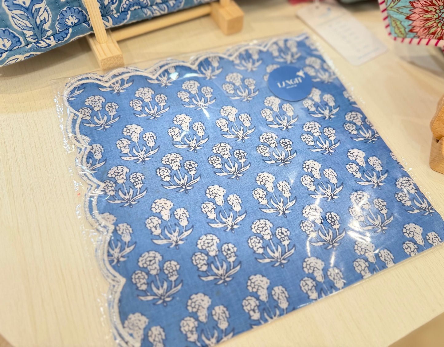 NEW Block Print Embroidery Napkins 縁刺繍ハンカチ