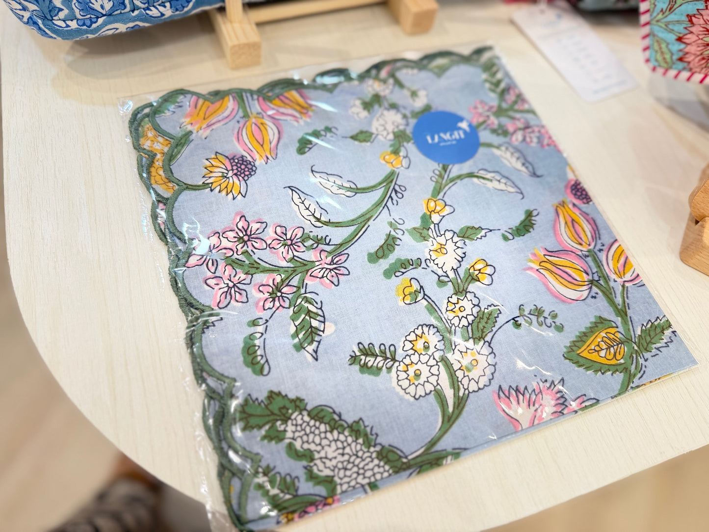 NEW Block Print Embroidery Napkins 縁刺繍ハンカチ