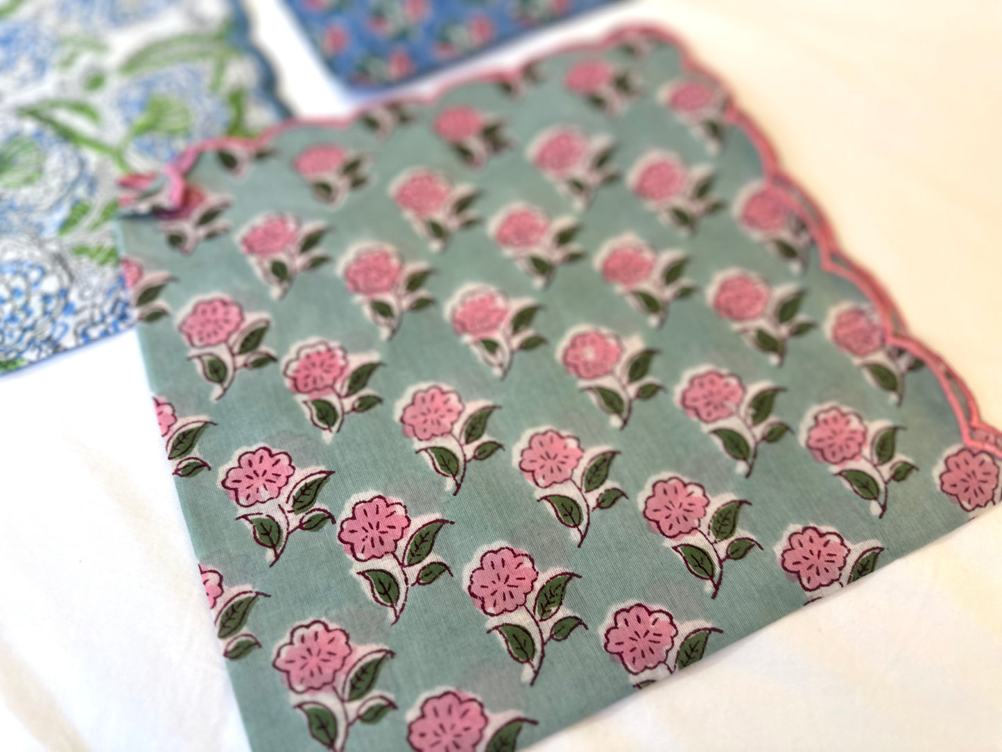 NEW Block Print Embroidery Napkins 縁刺繍ハンカチ