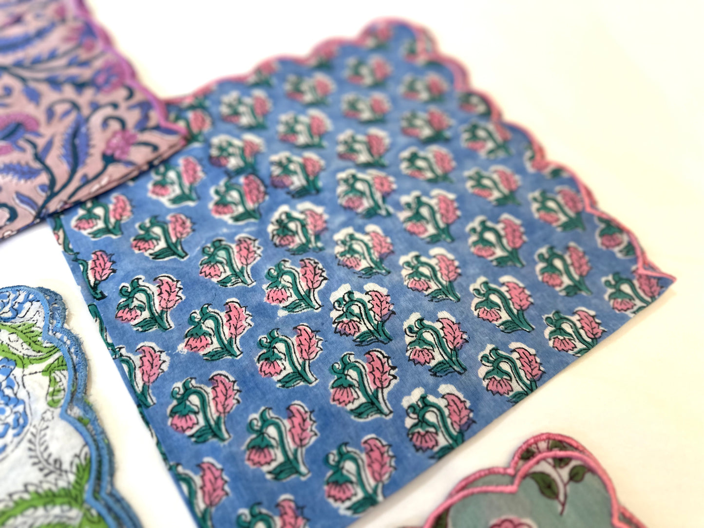 NEW Block Print Embroidery Napkins 縁刺繍ハンカチ