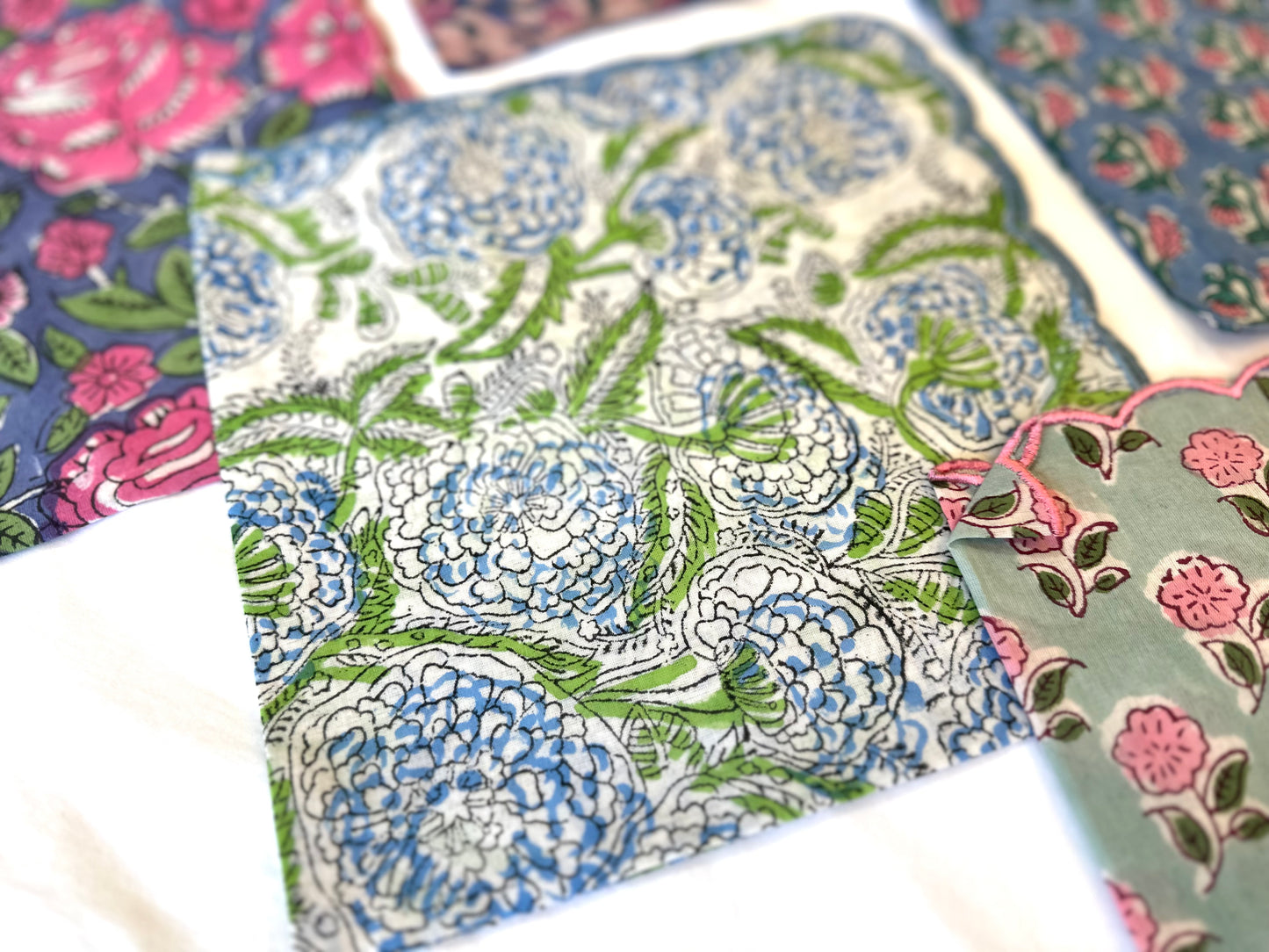 NEW Block Print Embroidery Napkins 縁刺繍ハンカチ