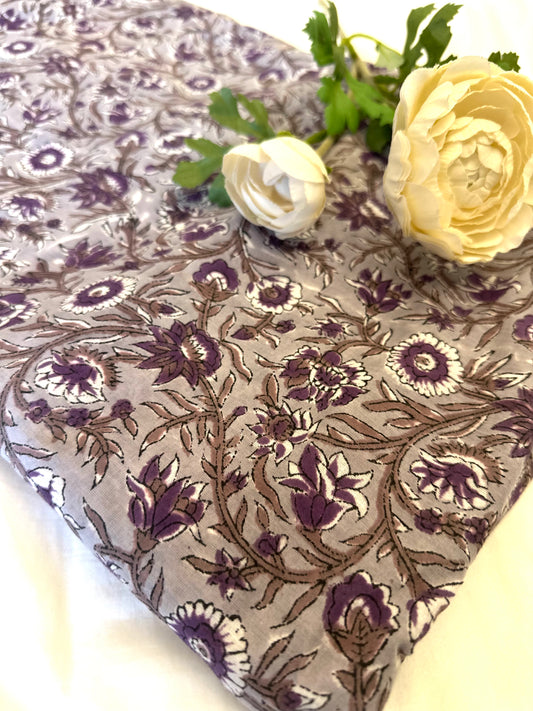 Posh Gray Violet ブロックプリントIndian cotton 100%