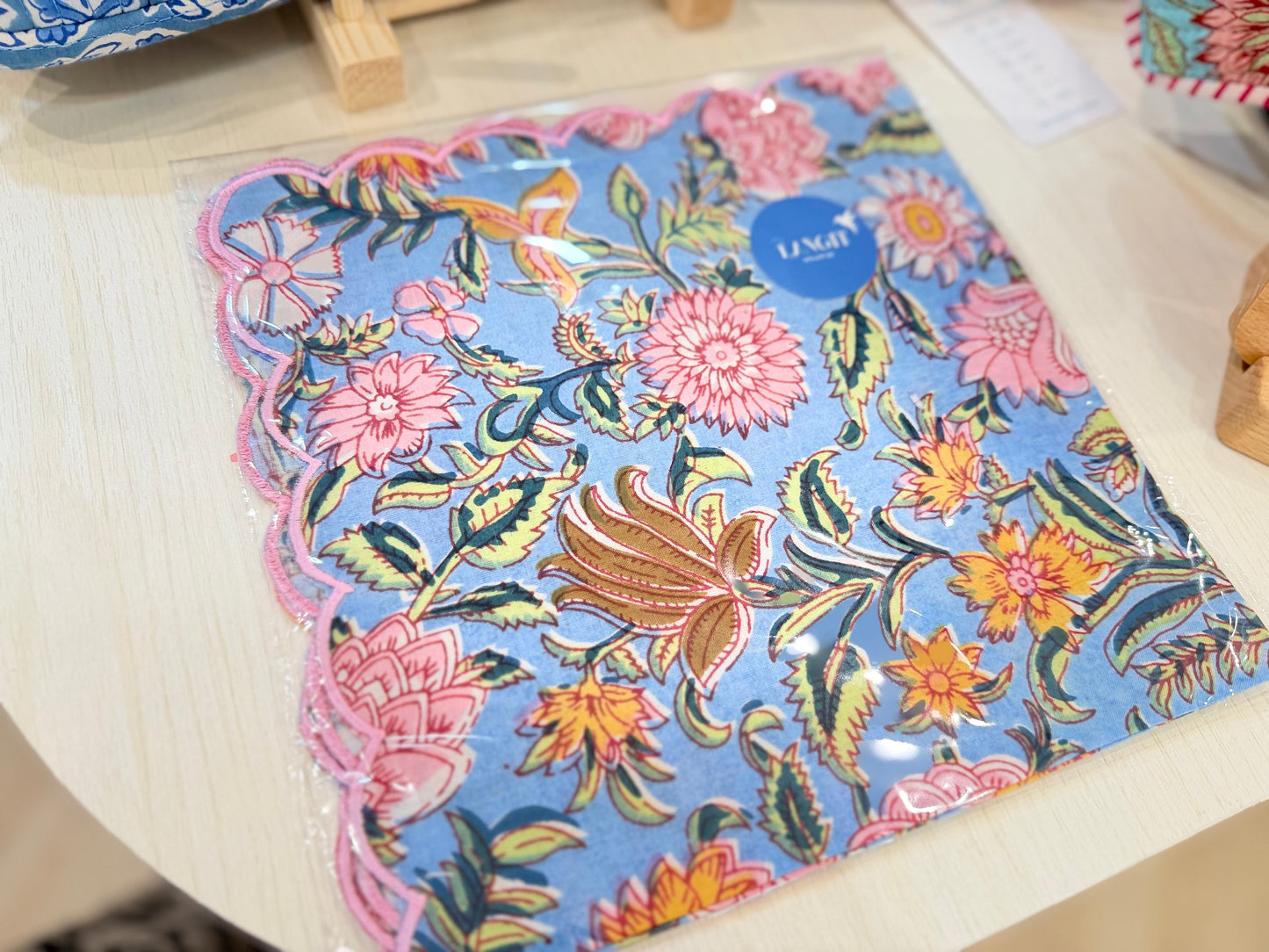 NEW Block Print Embroidery Napkins 縁刺繍ハンカチ