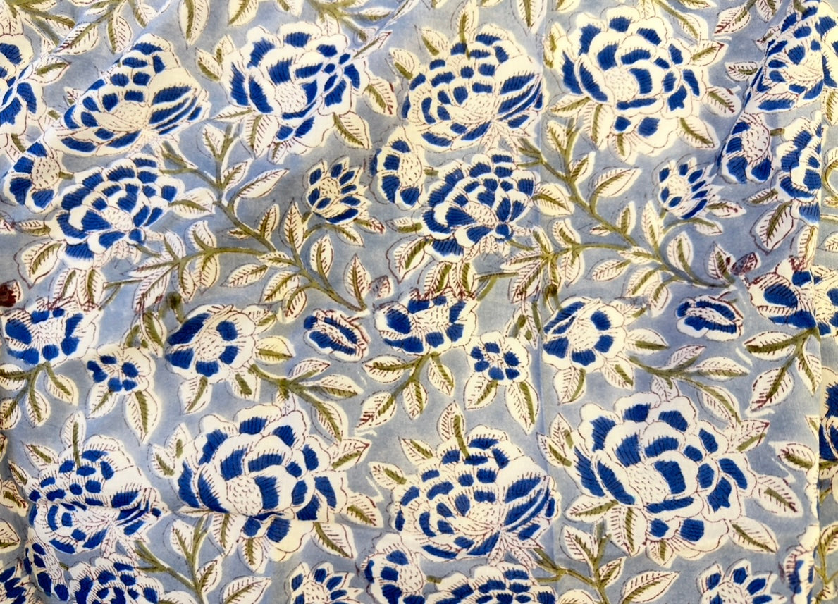 Lady Water Blue ブロックプリントIndian cotton 100%