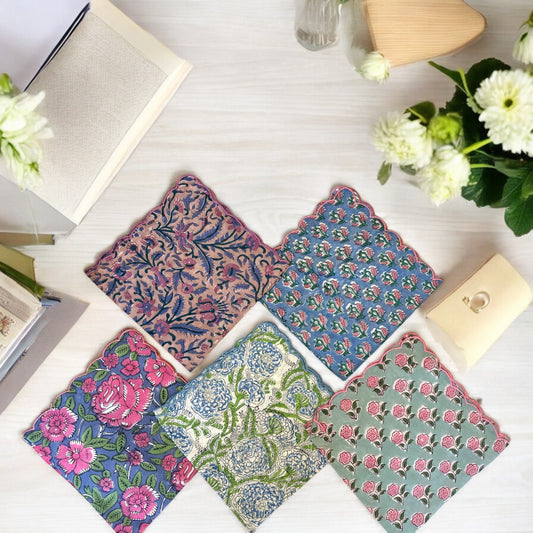 NEW Block Print Embroidery Napkins 縁刺繍ハンカチ