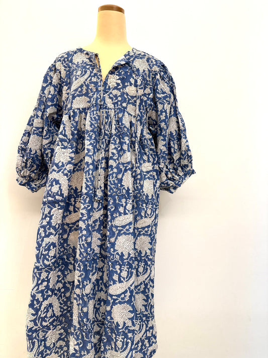Design E Puff Sleeve Tunic Dress -Blu パフスリーブチュニックワンピース